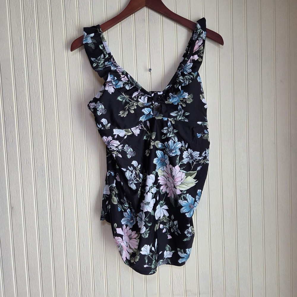 Isabel Maternity Ingrid & Isabel Swimsuit Womens L Black Floral One Piece Ruffle